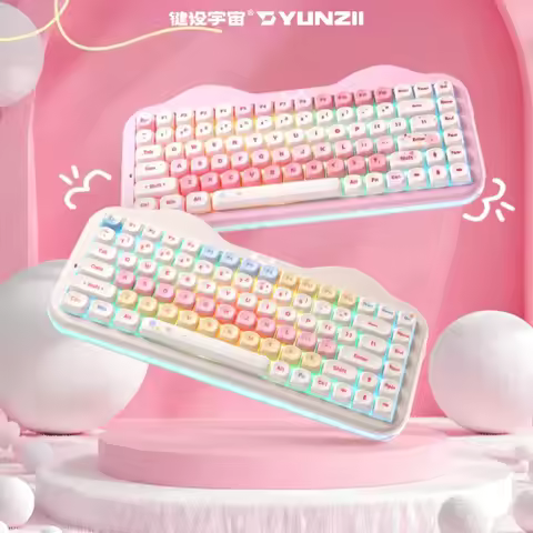 YUNZII C75 Mechanical Keyboard Tri-Mode Wireless Hot Swap RGB Ergonomics Cute Design Gamer Keyboard 