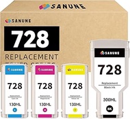 SANUNE 728 Ink Cartridges 300ml/130ml (4-Pack) Replacement for HP 728 Ink Cartridges F9J68A F9J67A F