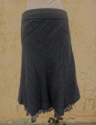 楹 ~ 正品 FASHION SHOW 流行秀 綠橫紋 羊毛裙 size: L