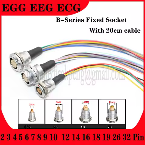 EGG EEG ECG 00B 0B 1B 2B Aviation Metal Push Pull Self-locking Connectors Female Sockets With 20cm C
