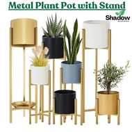 [SG STOCK] Artificial Plant Pot with Stand Indoor Outdoor Metal Plant Pot Flower Pot with Stand Gold Vase Flower Stand