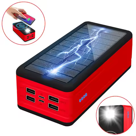 Solar Power Bank 50000mAh, Large Capacity IP65 Waterproof Outdoor Portable Wireless Charging Externa
