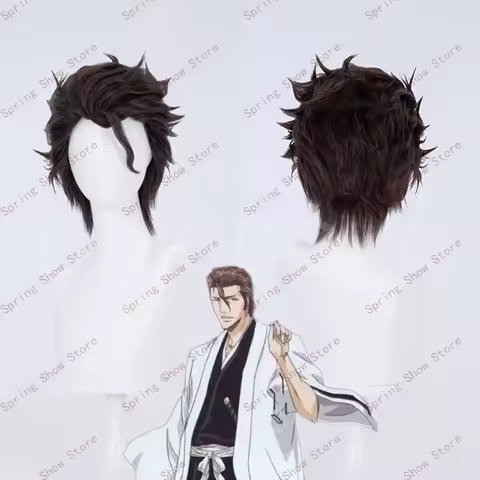 Bleach Aizen Sousuke Cosplay Costume Hair Short Brown Styled Halloween Party Wig