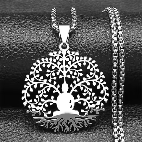 Tree Of Life Buddhism Meditation Necklace For Women Men Stainless Steel Gold Color Buddha Yoga Love 