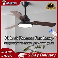 GOGEOUS Led Wooden Ceiling Fan with Light 42/48 inch Remote Controller three color ceiling fan with Lamp with lights 3 Blades Cooling Fans ceiling fan dimming fan lamp Electric Integrated Chandelier One Piece Dropshi