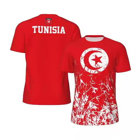 Tunisia Flag Football T Shirts For Men Fashion Summer National Emblem 3D Printed Jersey Casual Quick
