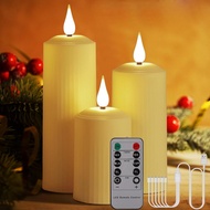 Rechargeable Flameless Candles with Remote Timer, in/Outdoor Waterproof LED Flickering Pillar Candle