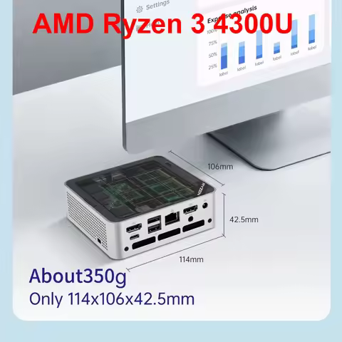 SZBOX Z43 MINI PC AMD Ryzen 3 4300U Windows 11 Pro 2*DDR4 2*M.2 SSD WiFI6 BT5.3 2.5G LAN Destop Offi