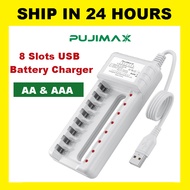 Pujimax USB 8 Slots AA AAA Rechargeable Battery Charger Authentic Imported 8 Slots USB Battery Charg