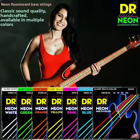 DR NEON Neon Fluorescent Glowing Bass Upright Bass Guitar Strings 4 String 5 String 6 String een Ora