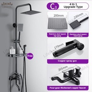 [SG Seller]Stainless Black Series Rain Shower Set Bathroom Home RainFall Shower Full Set with Storage Shelf with Shower head