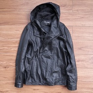 RENOMA Paris L hoodie jaket kulit asli domba hudi topi hodie slim cewek cowok double zipper genuine 