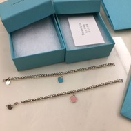 9成新 Return to Tiffany 串珠純銀 愛心手鍊 藍綠 粉色