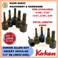 KOKEN 4012A-60 ALLEN KEY SOCKET INCHES SIZE 1/2” SQUARE (3/16” 7/32” 1/4” 5/16” 3/8”) MADE IN JAPAN