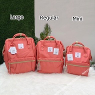 Nekokissbag Anelloแท้100% Canvas Backpack ( Mini &amp; Regular &amp; Large size ) กระเป๋าเป้สะพายหลัง อเนลโล รุ่นผ้า สี Coral pink