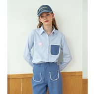 [พรีออเดอร์7วัน]BLUE STRIPED SHIRT WITH LACEPOCKET