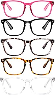 VIDEBLA 5 Pack Blue Light Blocking Reading Glasses,Spring Hinge for Women Men,Anti UV Ray Filter Nerd Eyeglasses