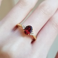 天然紅石榴石戒指 復古石榴石戒指 黃金戒指銀戒指