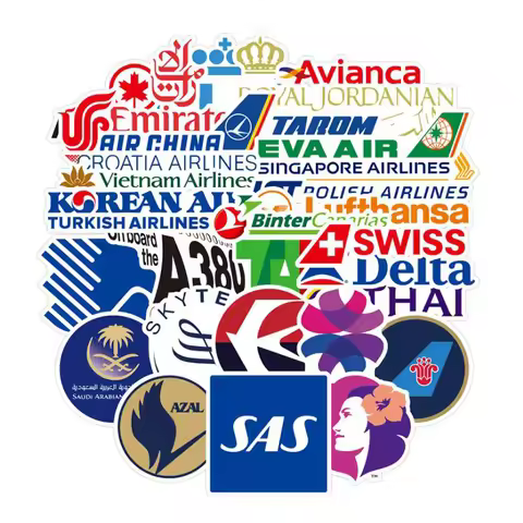 55Pcs/lot Waterproof Aviation Aircraft company LOGO Stickers Suitcase Fridge Phone Laptop Stikers De