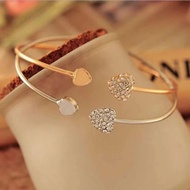 Crystal Heart Motif Open Cuff Bangle Bracelet / Love Bracelet / Fashion Bangle Bracelet