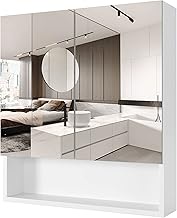 Bathroom Medicine Cabinet with Adjustable Shelf and Double Mirror Doors, Wooden Wall Mirror Cabinet Multipurpose Storage Organizer Bathroom, Living Room, White