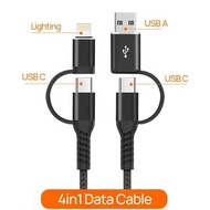 通用 4 合 1 多 USB 數據同步和充電適配器電纜，Lightning、USB Type-C、USB 連接器端口 sasckp Universal 4-In-1 Multiple USB Data