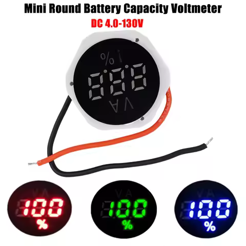 2 Wire Battery Capacity Voltmeter DC4.0-130V Mini Round Voltage Monitor Tester 2S/3S/4S/7S Lithium B