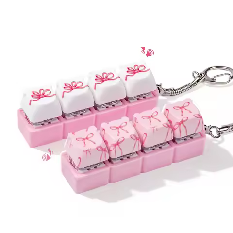 4 Keys Pink Bow Fidget Toys Keyboard Clicker Keychain Fidget Sensory Fun Toys for Anxiety Decompress