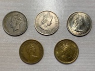 英治年代舊香港五角硬幣 （一套5個）