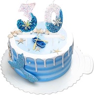 Digital 30th Birthday Candle, White and Blue Cake Birthday Candles, Snowflake Glitter Number Candles