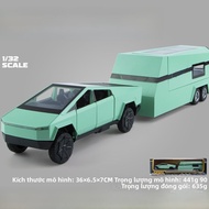 Tesla Pickup Camper Set Alloy Metal Camping Car Simulation Toy Pullback Sound Light Truck Model Coll