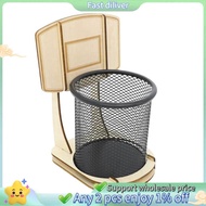 Pen Pencil Holder, Handmade Wooden Basketball Stand Pencil Organizer, Metal Mesh Pencil Cup Basketba