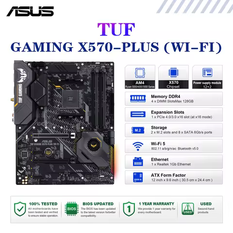ASUS TUF GAMING X570-PLUS (WI-FI) Motherboard Socket AM4 CPU DDR4 5100(OC) MHz Memory Chipset X570 A