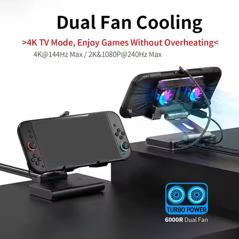 6 In 1 Fans Docking Station for Steam Deck Rog Ally X Legion Go Msi Claw Adjustable Stand HDMI 4K Mu