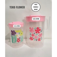 Flower Teapot 2.5 Liter & 4.8 Liter Clear Teapot Color Lid Water Jar Teapot Jumbo Teapot Plastic Tea