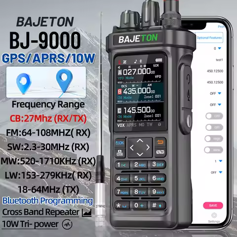BAJETON BJ-9000 GPS APRS Walkie Talkies 10W CB 27Mhz CB/SSB/HF Receive Bluetooth Programming NOAA Sh