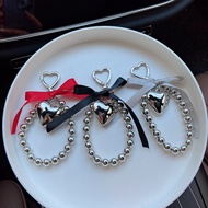 Korean Style New Creative Bow Keychain Silver Bead Love Pendant Car Key Pendant Exquisite Bag Charm 