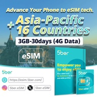 5ber eSIM Card + Asia (16 countries) eSIM 3 GB 30 Days | Advance Your Phone to eSIM Tech | Unlimited