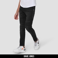 DAVIE JONES กางเกงยีนส์ ผู้ชาย ทรงเทเปอร์ สกินนี่ สีดำ CO0061 CH Tapered Skinny Fit Jeans in Black