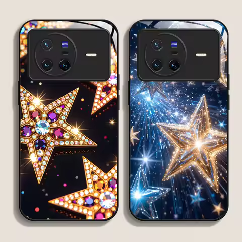 Luxurious Crystal Star Pattern Tempered Glass Phone Case for OPPO Reno 13 F 12 11 Pro 10 SE Find X3 