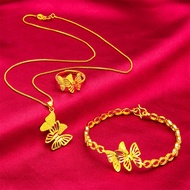 【Murah】916 Women's Gold Plated Butterfly Necklace, Butterfly Bracelet, Butterfly Ring Accessories Gifts