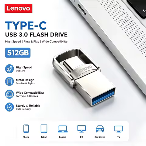 Lenovo OTG Usb Flash Drive 256GB 512GB 128GB USB 3.0 Memory Stick External Storage for Phone/Android