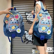 Backpack Women New Gradient Star Patch Vibrant Denim Personalized Street Gradient Denim Backpack