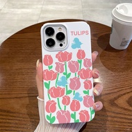 Ins Style Pink Tulip Flower iPhone Phone Case Suitable for iPhone 7/8plus 15 13 14 12 11promax Phone Protective Case Scratch-resistant Shock-resistant xr xs xsmax 13pro 15 14 12 11 pro Hard Case G2RD