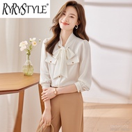 RYRYSTYLE Elegant socialite lace up collar satin shirt for womens spring high-end casual versatile t