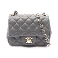【二手】香奈兒迷你絎縫單肩包 A35200 炭灰色羊皮（綿羊皮）女士迷你絎縫鏈條單肩包