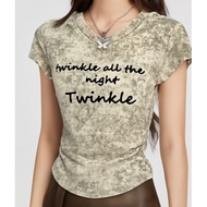 korean beige cute tops for women round neck t shirt for woman summer tops for women beach xs