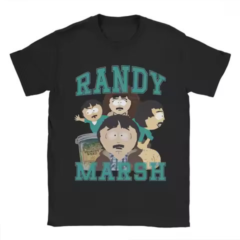 Retro Randy Marsh Souths Parks Tshirts Men's 100%Cotton Short Sleeve Round Neck Summer Clothes