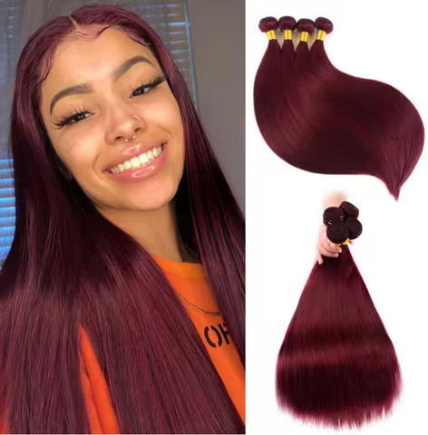 Burgundy 99J Straight Bundle 100% Human Hair Brazilian Raw Hair Weaving Bundle Deals Red Wine Color 