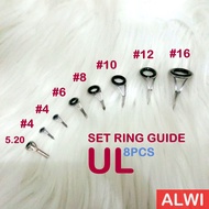 [ 1 SET ] RING GUIDE ULTRA LIGHT (UL ) 8 PCS NON FUJI MAMARIT CHROME / KOLONGAN IMPORTED UL ROD